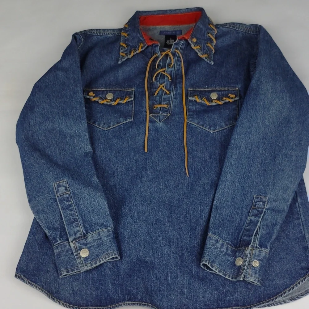 Lace-Up Denim Women's Top - Picture 8 of 12